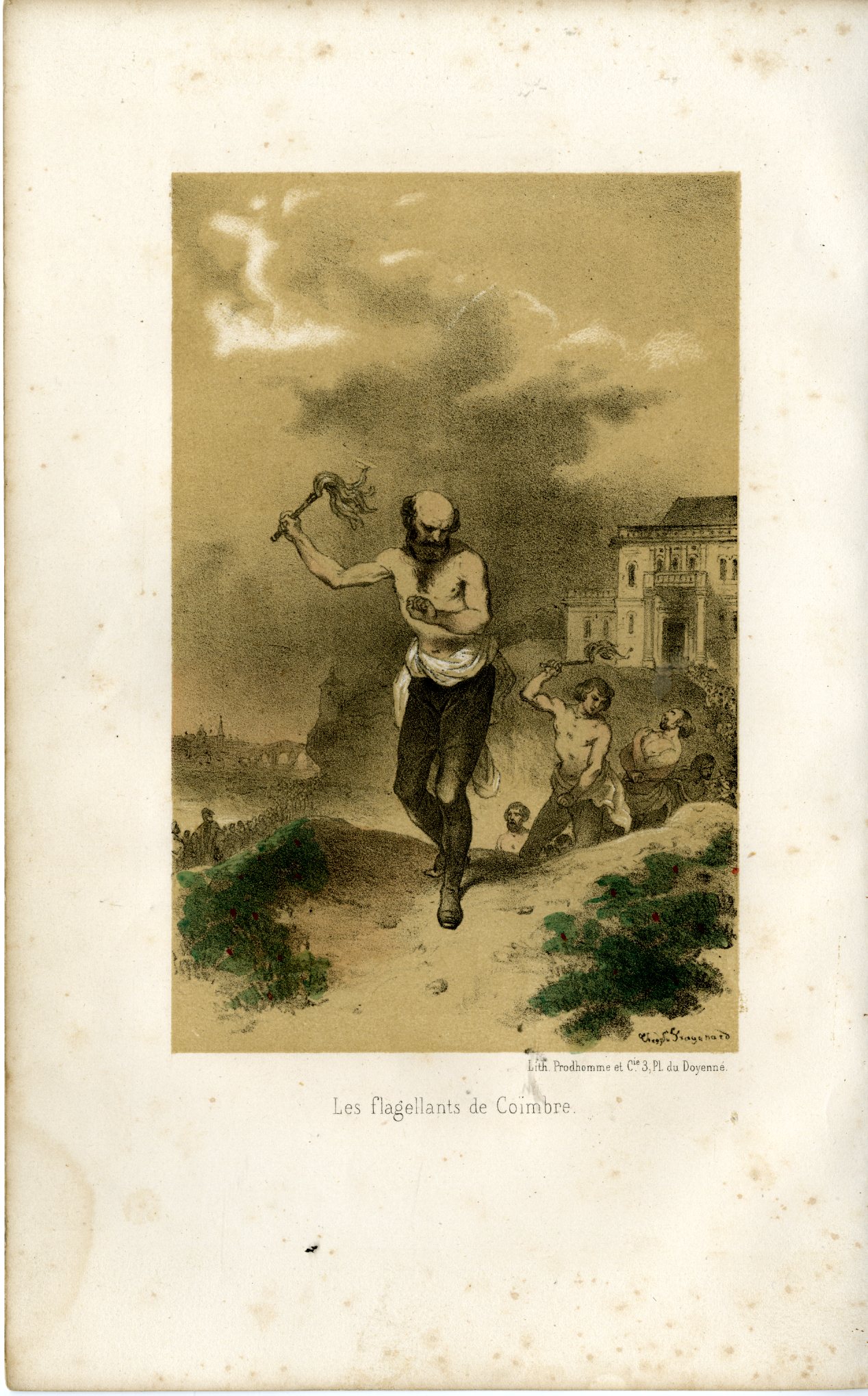 , Antique Print-FLAGELLANTS-COIMBRA-RELIGIOUS-PENANCE-Fragonard-1846, Pictura Antique Prints