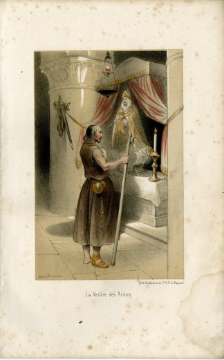 Antique Print-VIGIL-OF-ARMS-KNIGHT-RELIGIOUS-RITUAL-Fragonard-1846