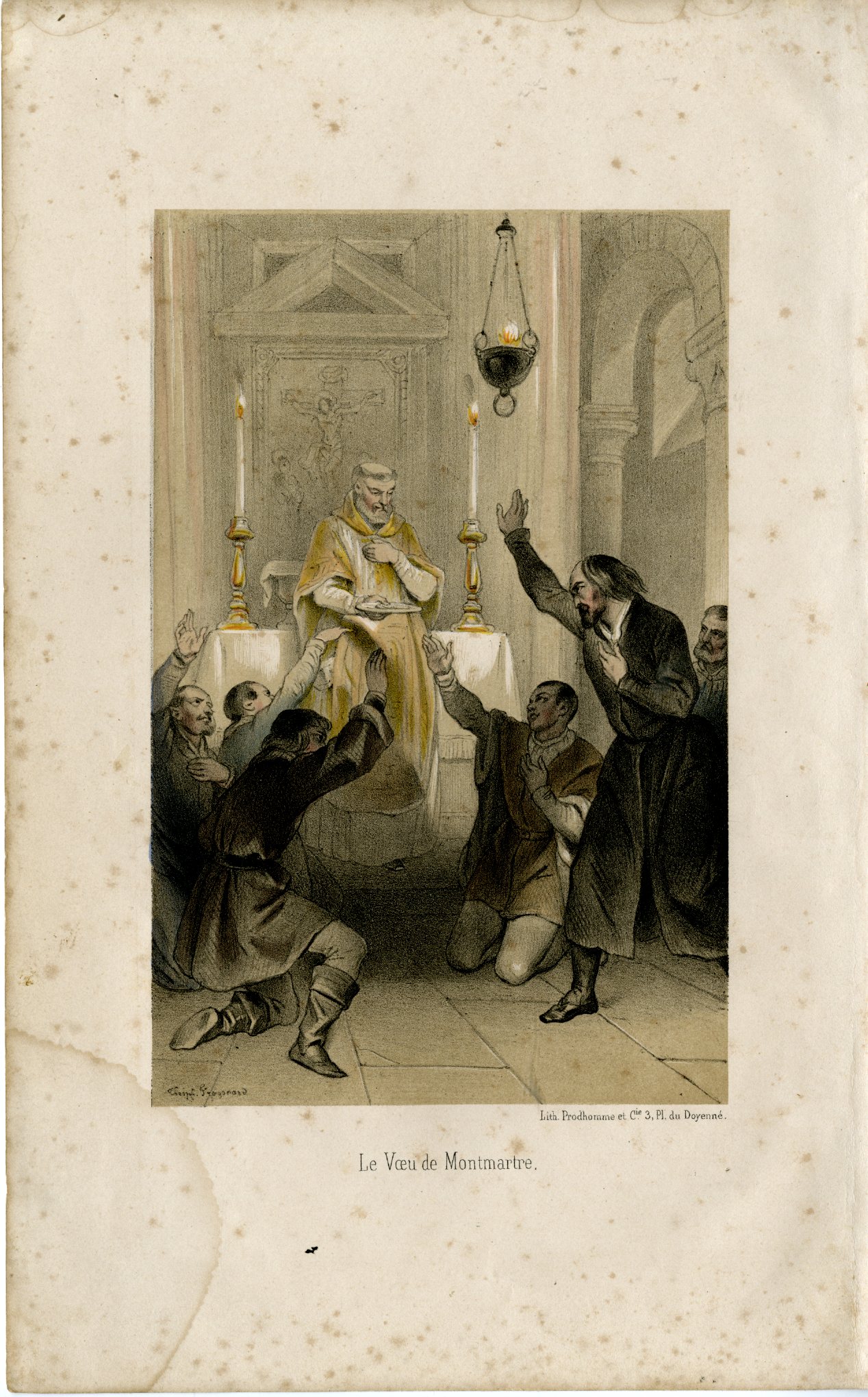 , Antique Print-VOW-MONTMARTRE-FOUNDING-JESUITS-Fragonard-1846, Pictura Antique Prints