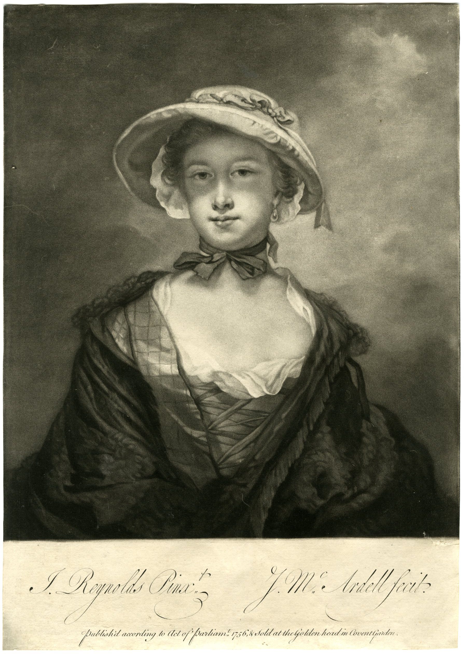 , Antique Master Print-LADY-CHAMBERS-MEZZOTINT-McArdell-Reynolds-1756, Pictura Antique Prints