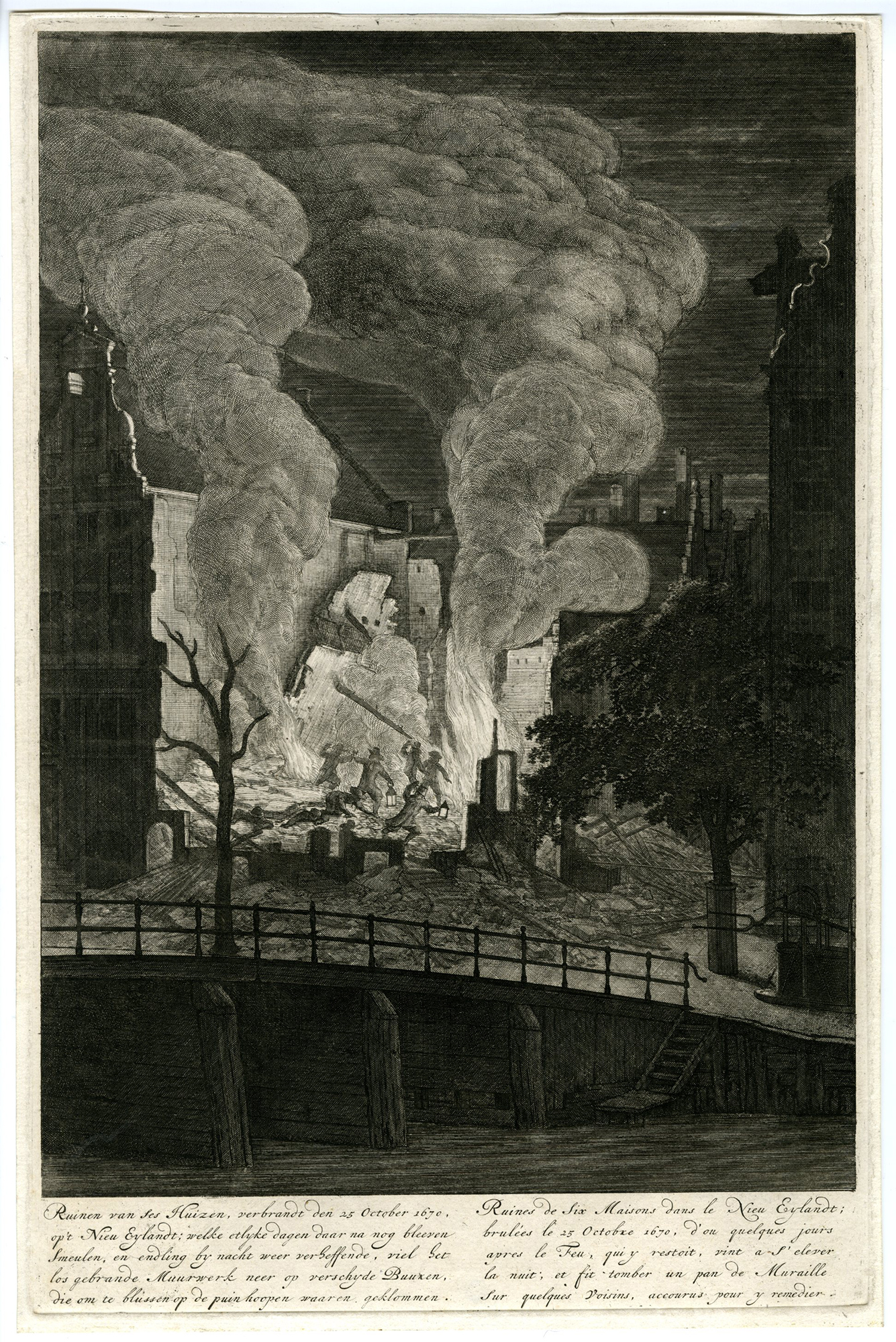 , Antique Master Print-FIRE-NIEUWEILAND-AMSTERDAM-RUINS-Van der Heyden-1690, Pictura Antique Prints