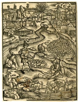 Antique Master Print-TITYRUS-MELIBOEUS-PASTORAL-WOODCUT-Gruninger-Brant-1502