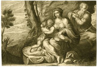 Antique Master Print-REST-FLIGHT-INTO-EGYPT-HOLY-FAMILY-Anonymous-c.18th c.