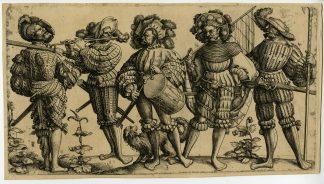 Rare-Antique Master Print-5 GERMAN LANDSKNECHTEN-SOLDIERS-Hopfer-Beham-c.1520