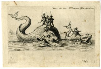 Rare-Antique Master Print-ARRIVAL OF VRONCOURT-AO-LUTE-DOLPHIN FLOAT-Callot-1627