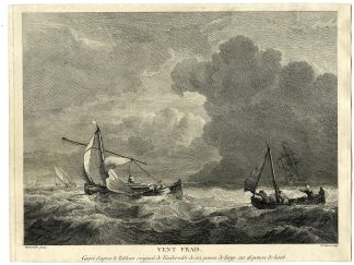 Antique Master Print-WEATHER-STORM-WIND-SHIPS-BOAT-Canot-van de Velde (II)-1751