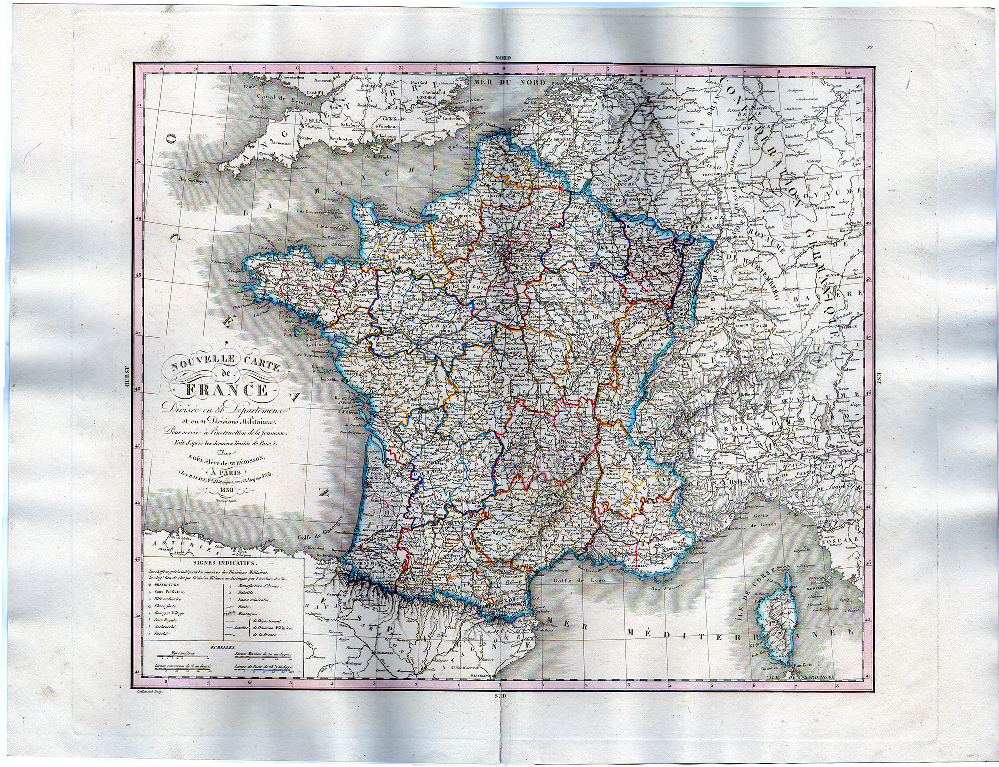 RB 3920 416x319 Antique Map-MAP-FRANCE-MILITARY-DEPARTMENTS-ITALY-GERMANY-BELGIUM-Berthe -1830