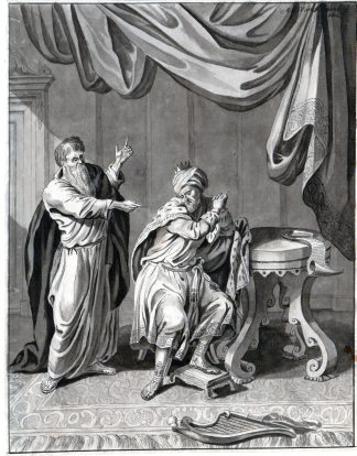 Antique Drawing-BIBLE-RELIGION-DAVID-NATHAN-HARP-ADULTERY-BATSHEBA- Schoone-1806