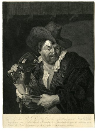 Antique Master Print-MUSIC-DRINKING-FIDDLER-WINE-PORTRAIT-Sluyter-Vois-1835