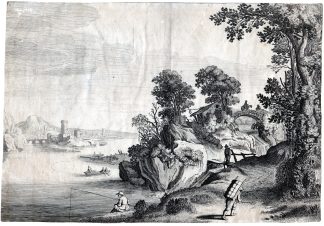 Antique Master Print-LANDSCAPE-ANGLER-FISHERMAN-LAKE-Velde II-Horst-1628