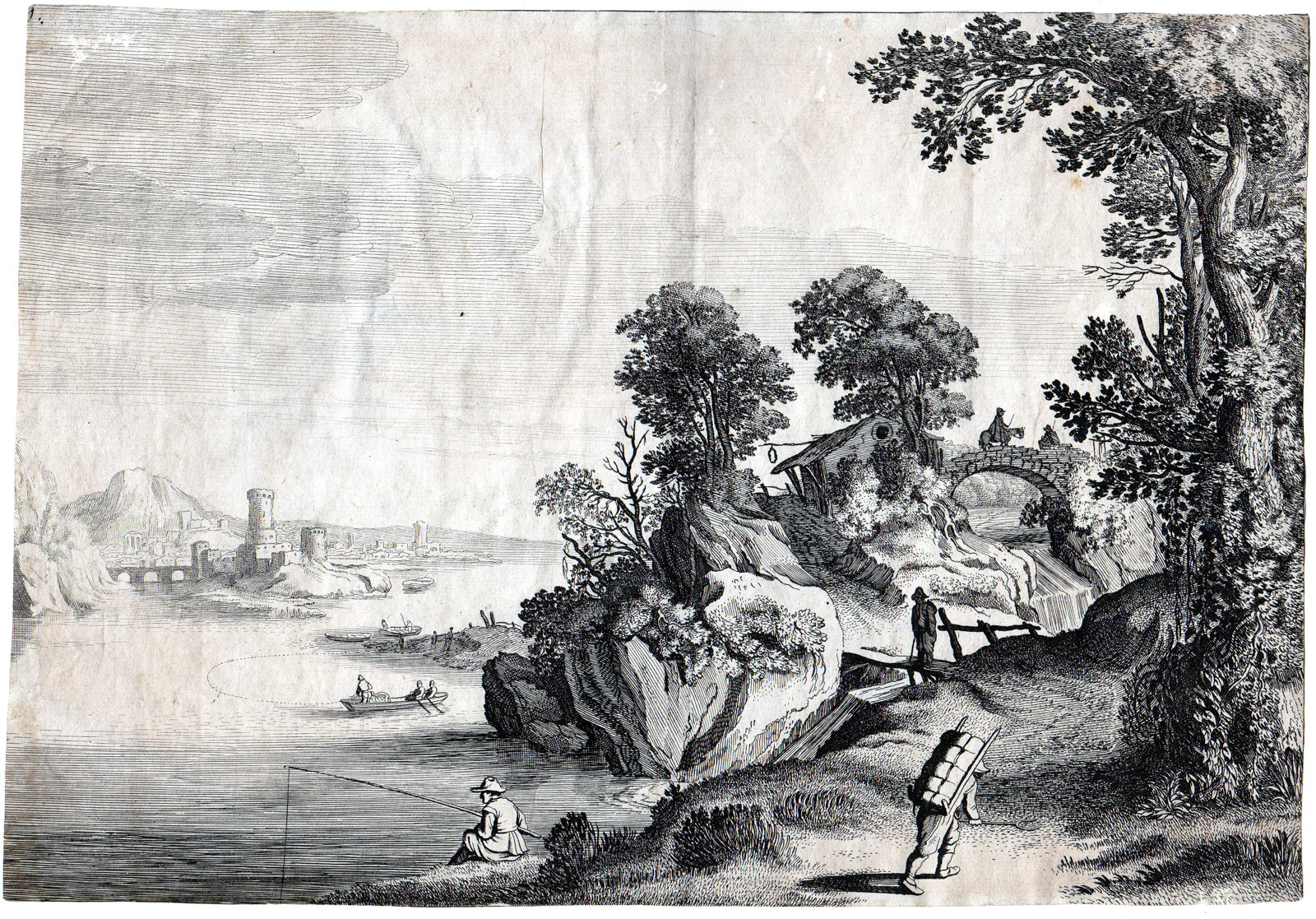, Antique Master Print-LANDSCAPE-ANGLER-FISHERMAN-LAKE-Velde II-Horst-1628, Pictura Antique Prints