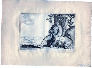 Antique Master Print-TRAVELER-PEASANT-DOG-RESTING-TREE-LANDSCAPE-Bloemaert-1650