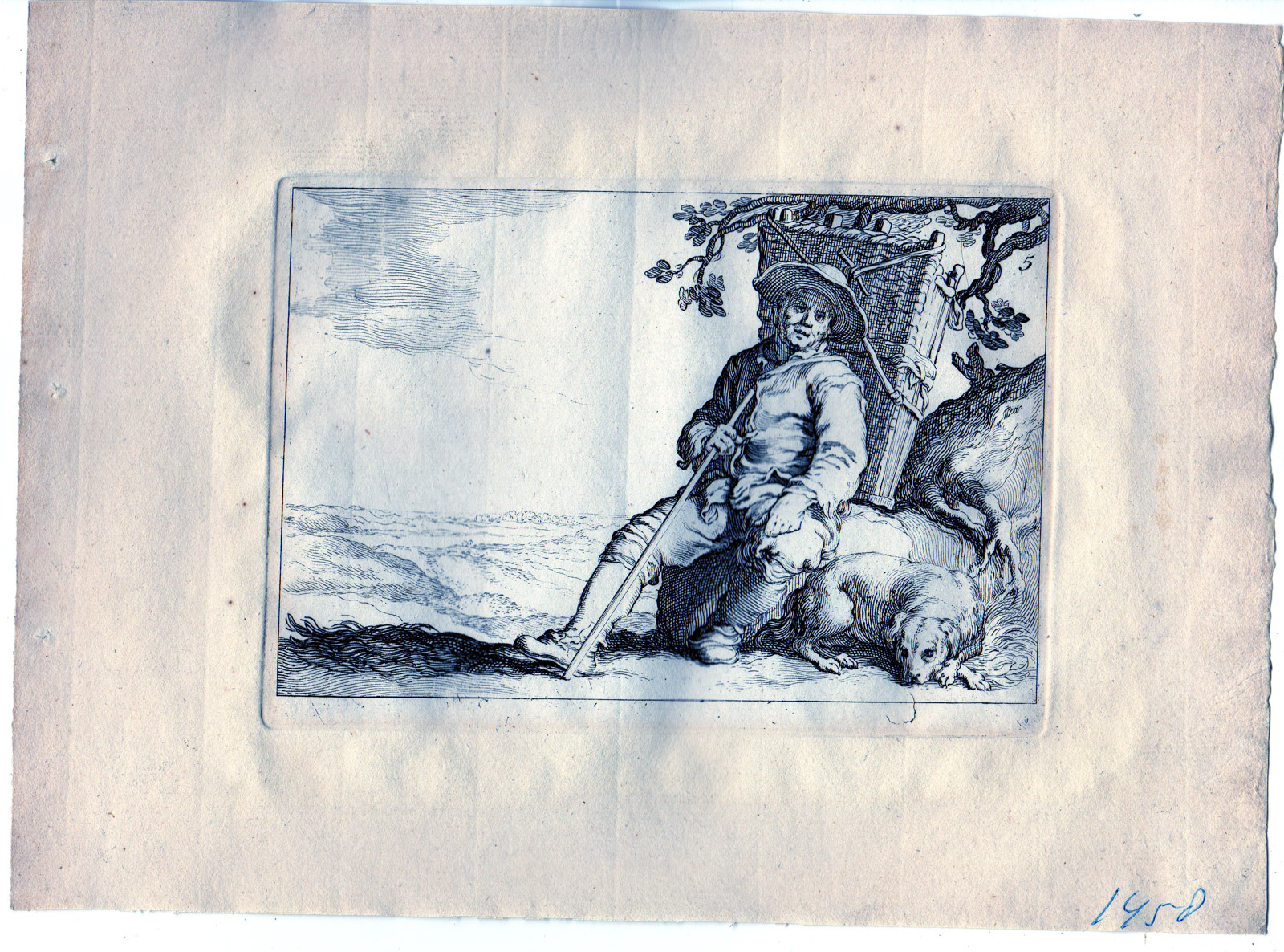 , Antique Master Print-TRAVELER-PEASANT-DOG-RESTING-TREE-LANDSCAPE-Bloemaert-1650, Pictura Antique Prints