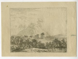 Antique Master Print-LANDSCAPE-RUINS-DOG-MAN-ARCHES-MOUNTAIN-du Jardin-1653