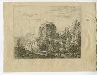 Antique Master Print-LANDSCAPE-RUINS-MAN-ARCHES-STREAM-MOUNTAIN-du Jardin-1653