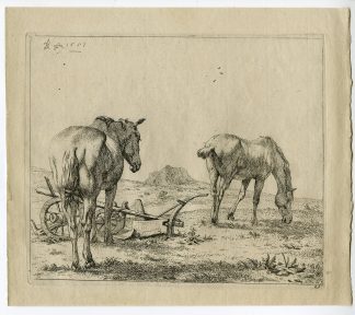 Antique Master Print-ANIMALS-LANDSCAPE-HORSES-PLOW-du Jardin-1653