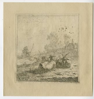 Antique Master Print-ANIMALS-LANDSCAPE-GOAT-SHEEP-SHEPARD-HILL-du Jardin-1653