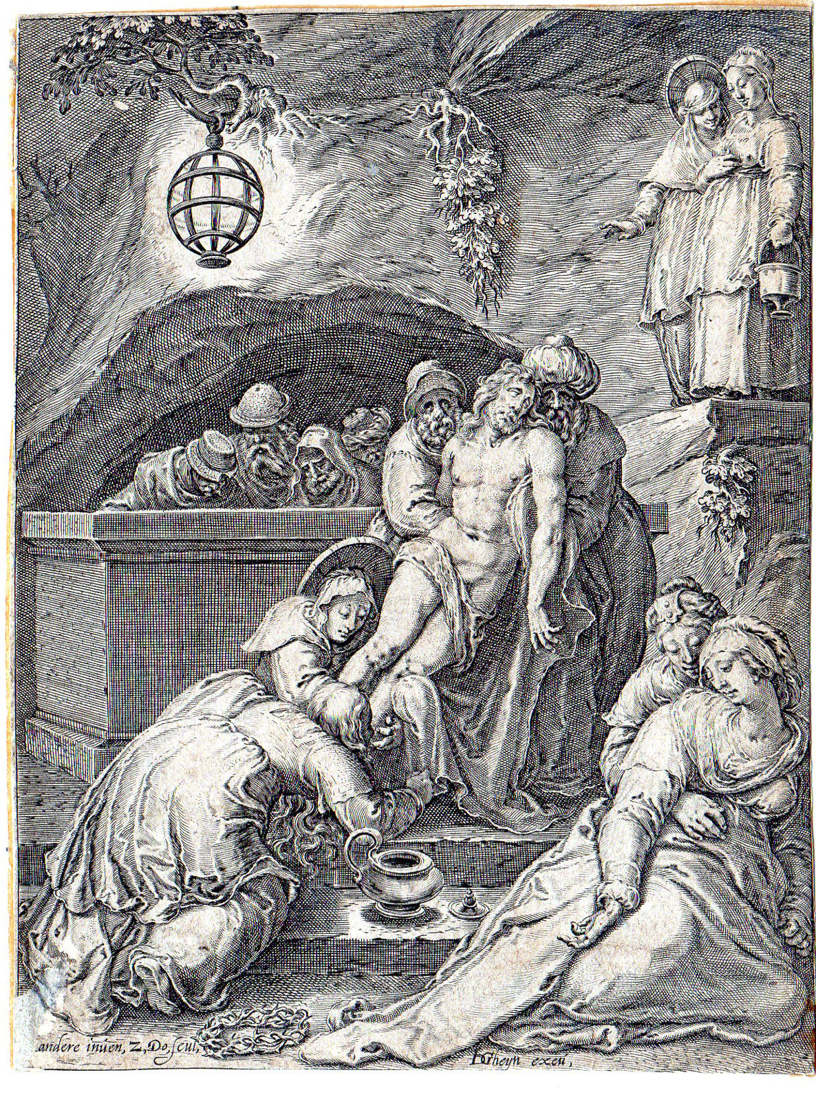 , Antique Master Print-BLIBLE-ENTOMBMENT-JESUS-MARY MAGDALENE-Dolendo-c1598, Pictura Antique Prints
