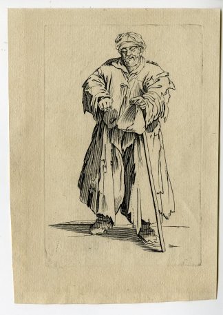 Antique Master Print-BEGGAR-FAT-EYES CAST DOWN-POOR-Callot-c.1700