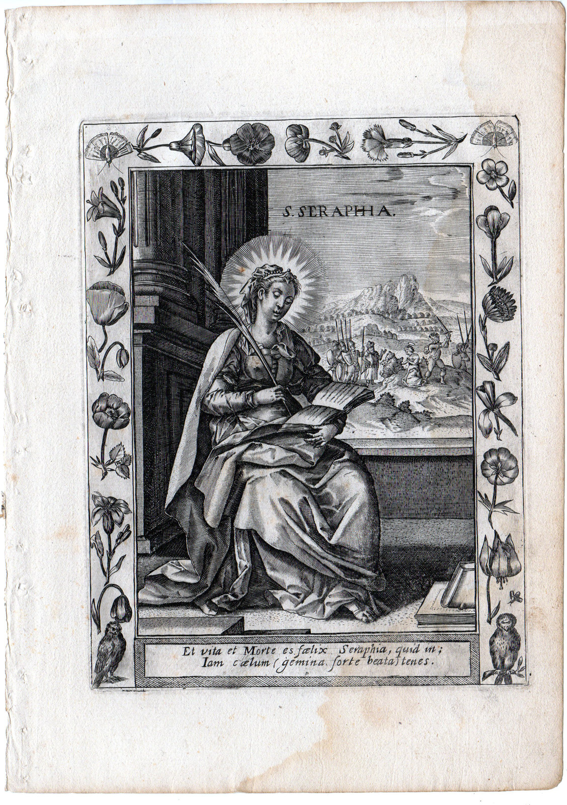 , Antique Master Print-PORTRAIT-SAINT SERAPHIA-MARTYR-SAINT-FLOWERS-Collaert-c1610, Pictura Antique Prints