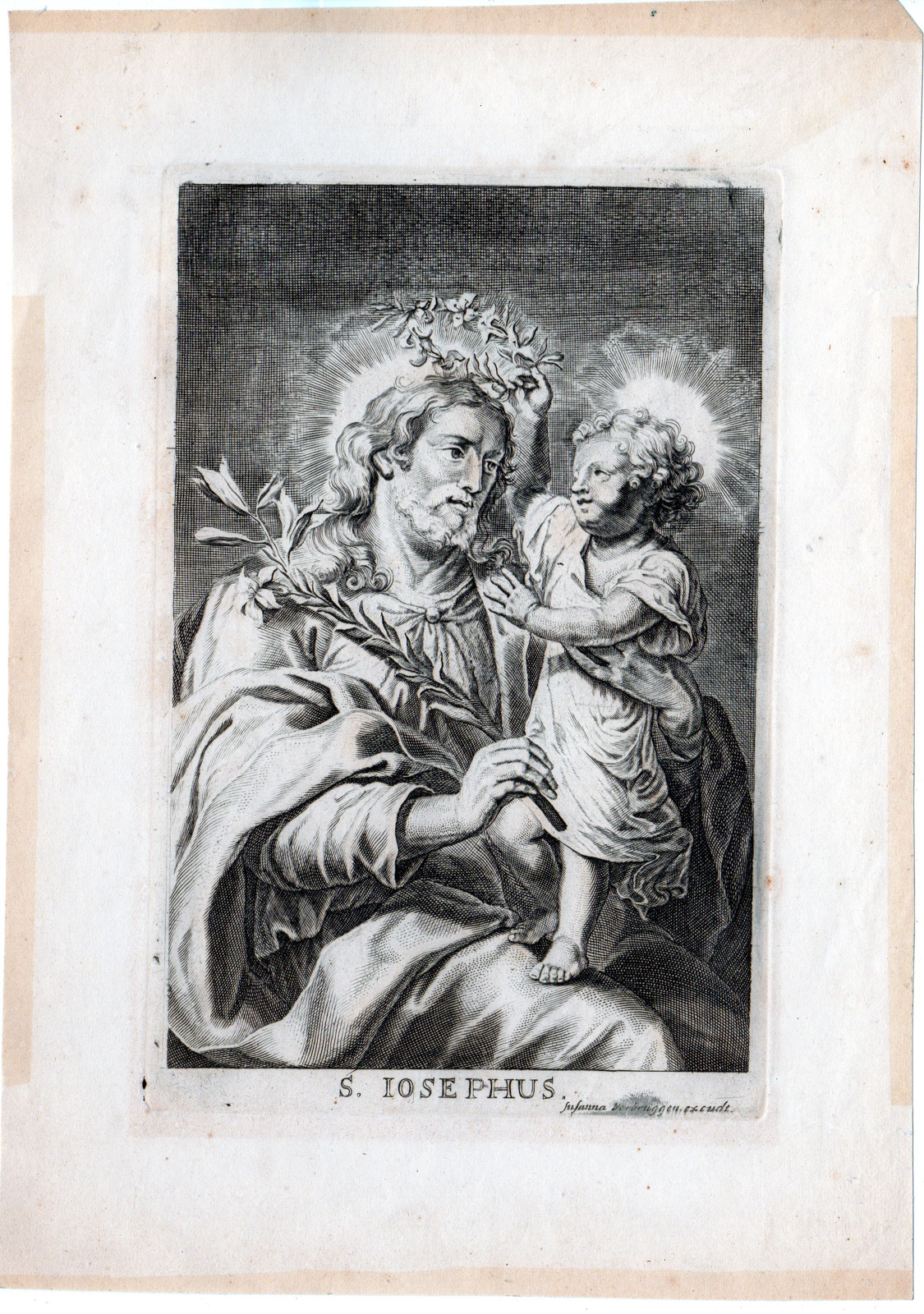 , Antique Master Print-PORTRAIT-SAINT JOSEPH-RELIGION-CHILD JESUS-Verbruggen-c1730, Pictura Antique Prints