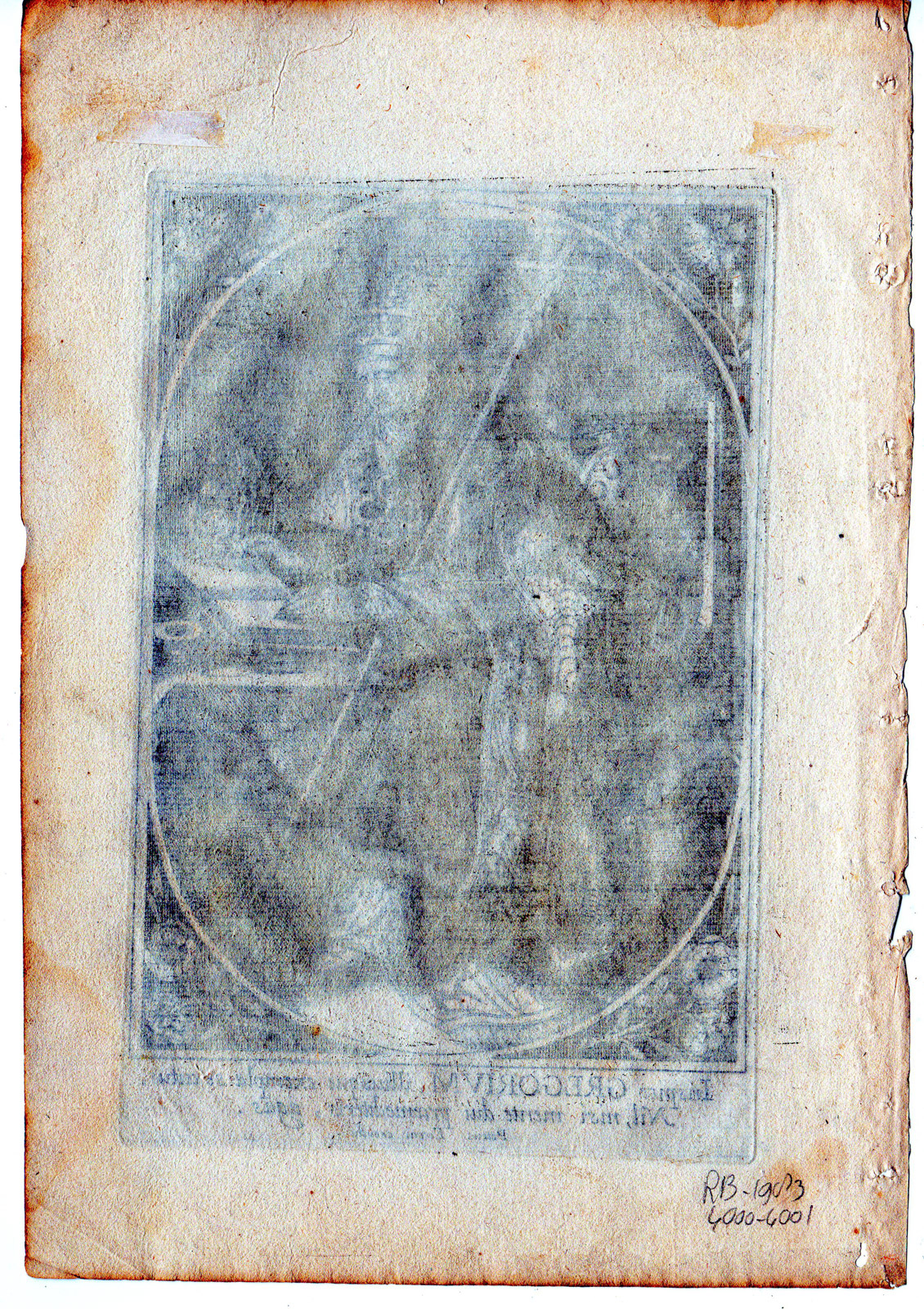 , Antique Master Print-PORTRAIT-SAINT GREGORIUS-POPE-FLOWERS-Wierix-c.1650, Pictura Antique Prints