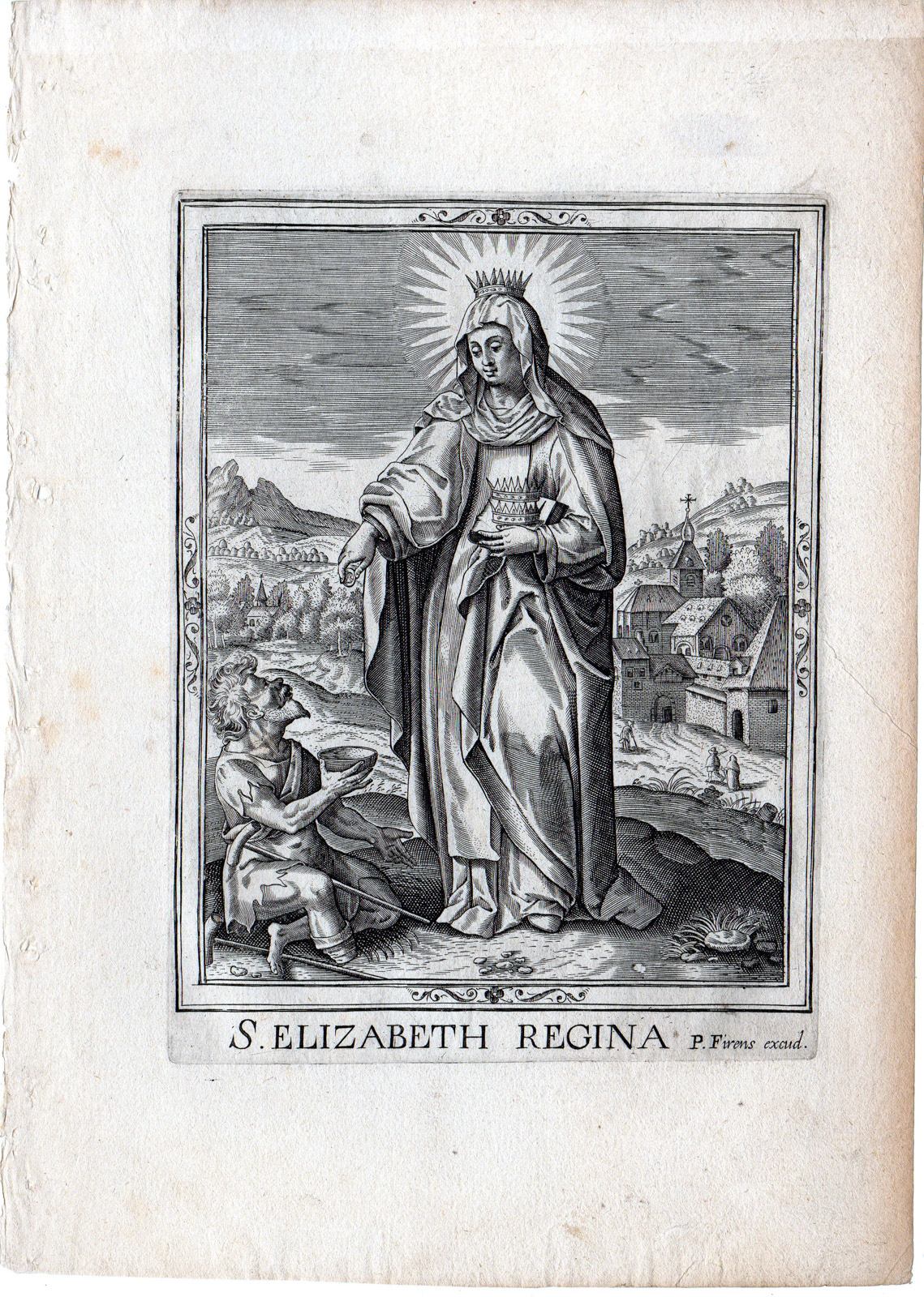 , Antique Master Print-PORTRAIT-ST ELISABETH-HONGARY-RELIGION-ALMS-Wierix-c.1650, Pictura Antique Prints