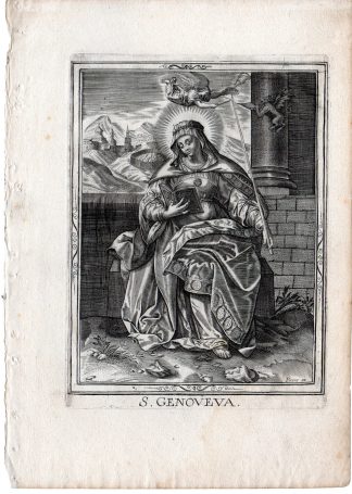 Antique Master Print-PORTRAIT-GENOVEVA-FRANCE-PATRON SAINT PARIS-Wierix-c.1650
