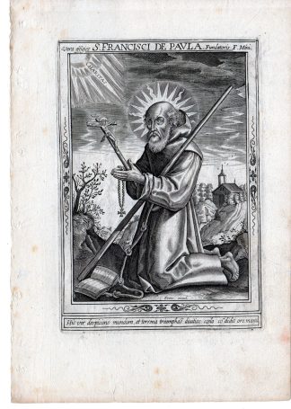 Antique Master Print-PORTRAIT-SAINT FRANCIS-PAOLA-CRUCIFIX-Wierix-c.1650