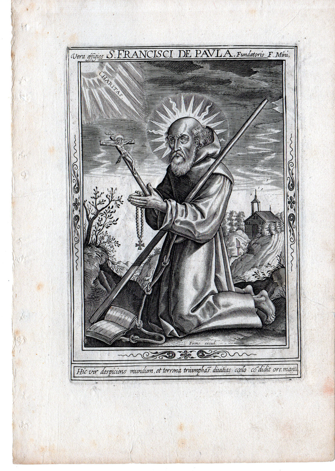 , Antique Master Print-PORTRAIT-SAINT FRANCIS-PAOLA-CRUCIFIX-Wierix-c.1650, Pictura Antique Prints