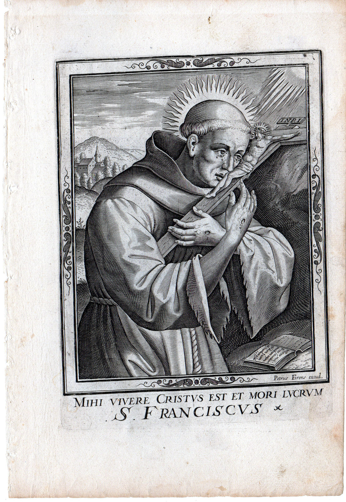 , Antique Master Print-SAINT FRANCIS-ASSISI-FRANCISCAN-CRUCIFIX-Wierix-c.1650, Pictura Antique Prints