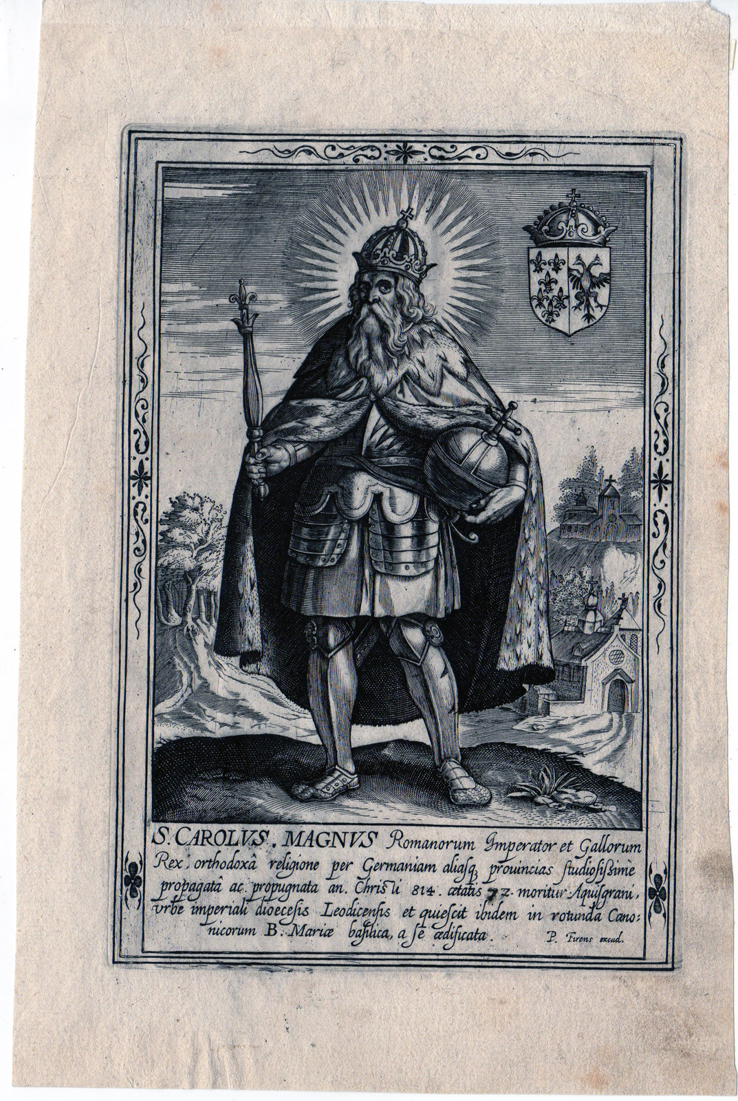 , Antique Master Print-CHARLEMAIGN-SAINT CHARLES THE GREAT-KING-Wierix-c.1650, Pictura Antique Prints