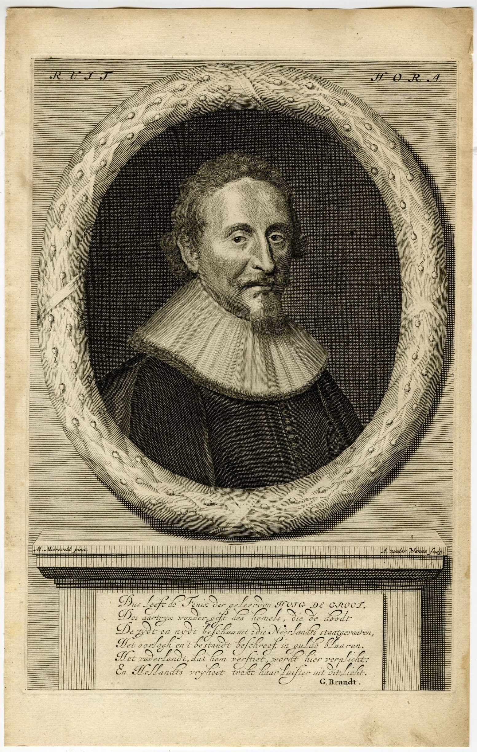 , Antique Print-HUGO DE GROOT-GROTIUS-PORTRAIT-Wenne-Miereveld-1681, Pictura Antique Prints