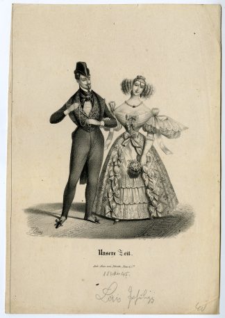 Antique Print-BIEDERMEIER-COUPLE-FASHION-PRINT-UNSERE-ZEIT-Elias-1840&ndash;1845