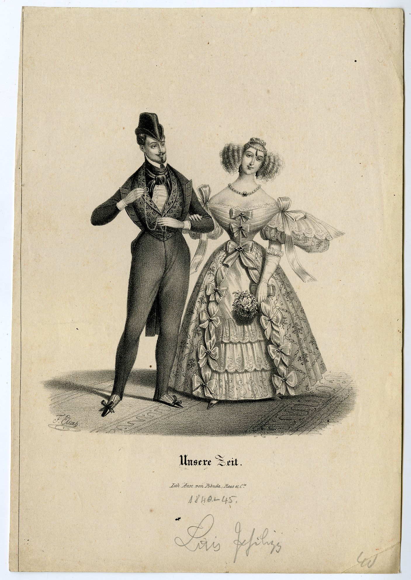 Pictura 13649 416x587 Antique Print-BIEDERMEIER-COUPLE-FASHION-PRINT-UNSERE-ZEIT-Elias-1840–1845