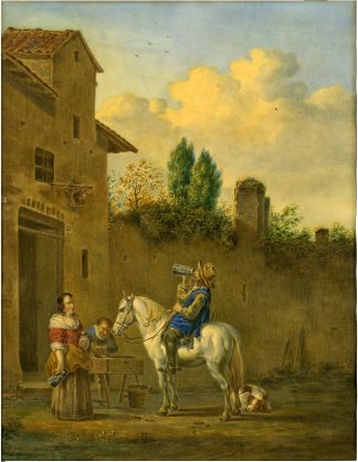 Antique Print-MOUNTED-TRUMPETER-DRINKING-INN-SCENE-Du Jardin-19th c.