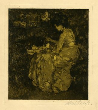 Antique Master Print-MOTHER-CHILD-LANDSCAPE-Roelofs-c. 1900-1920