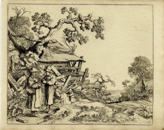 Antique Master Print-FARMER-PEASANT-WOMAN-RUINED-BARN-LANDSCAPE-De Molijn-1810