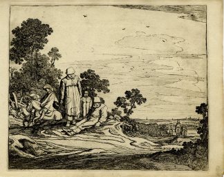 Antique Master Print-PEASANT-WOMAN-CHILD-HORSEMEN-LANDSCAPE-De Molijn-1810