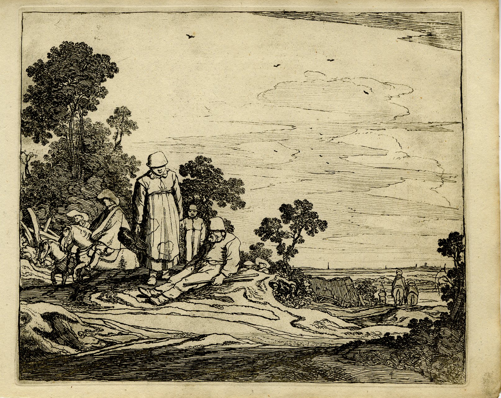 Pictura 13714 416x330 Antique Master Print-PEASANT-WOMAN-CHILD-HORSEMEN-LANDSCAPE-De Molijn-1810