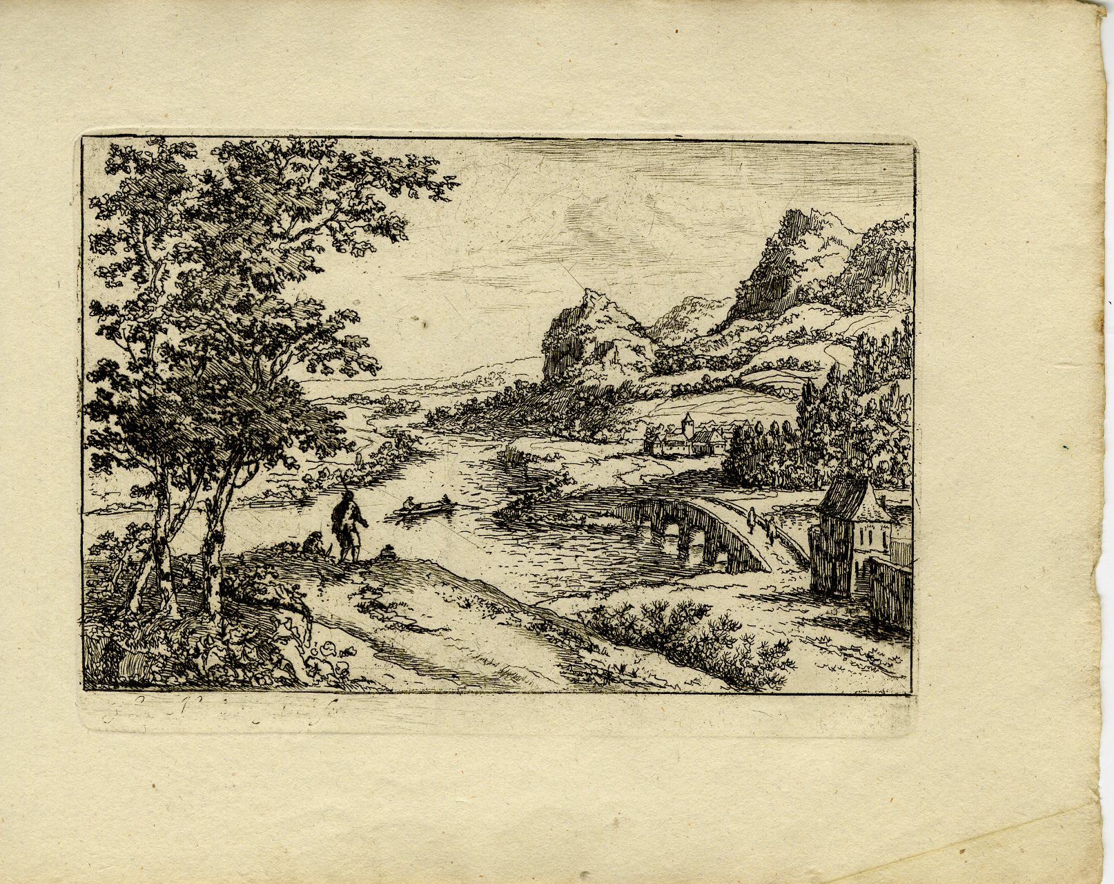 Pictura 13716 416x330 Antique Master Print-STONE-BRIDGE-RIVER-MOUNTAIN-LANDSCAPE-Van Almeloveen-1810