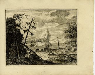 Antique Master Print-RIVER-ITALIANATE LANDSCAPE-ROCK-Boudewyns-vd Meulen-1810