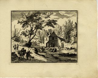 Antique Master Print-FARM-PEASANTS-HORSE-LANDSCAPE-Genoels-Van der Meulen-1810