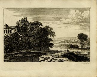 Antique Master Print-RIVER-LANDSCAPE-RUINED-CASTLE-PERELLE-Perelle-1810
