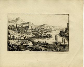 Antique Master Print-RIVER-LANDSCAPE-BRIDGE-ISLAND-BOATS-Almeloveen-1810