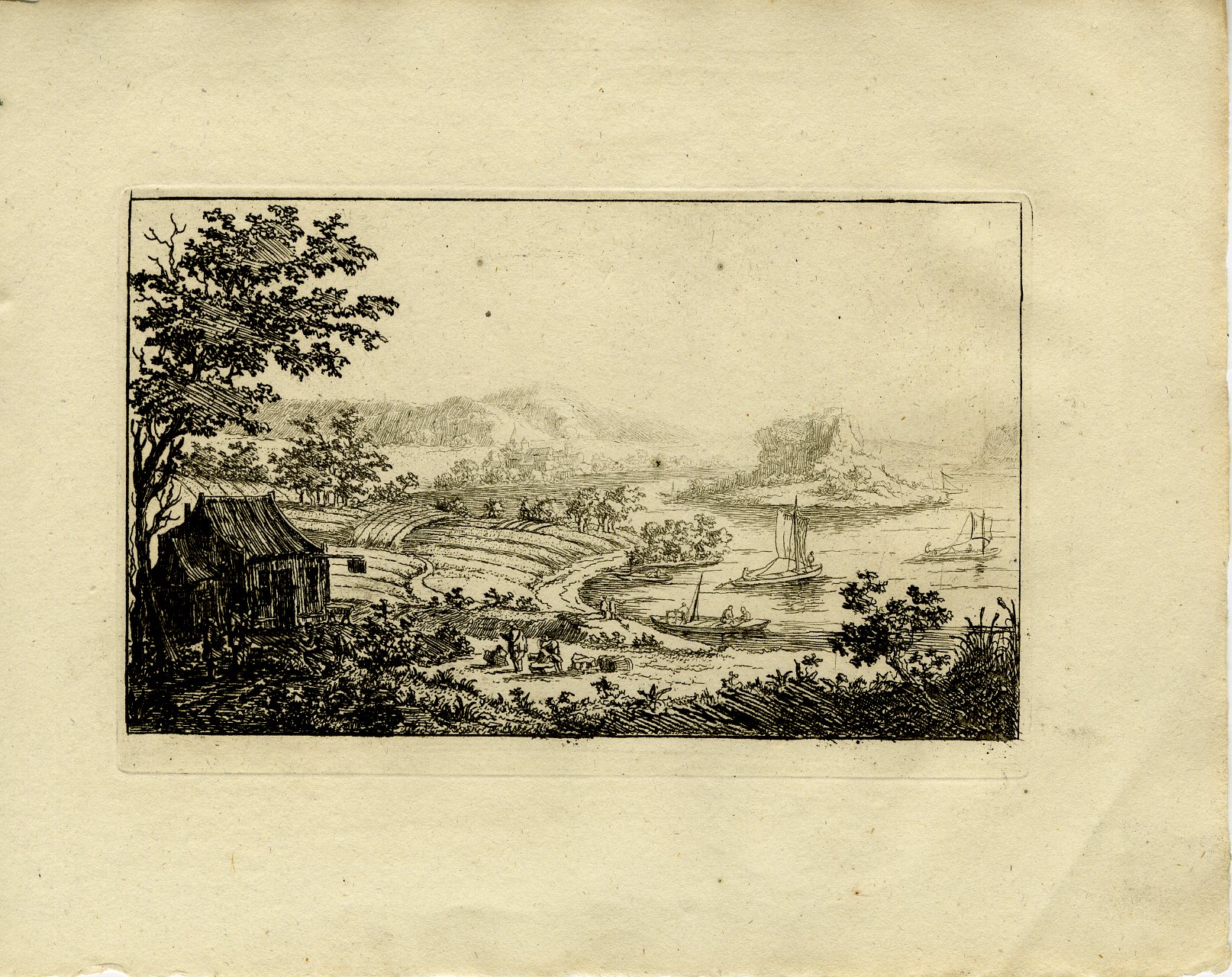 Pictura 13731 416x330 Antique Master Print-RIVER-LANDSCAPE-ROCKY-ISLAND-SAILING-BOATS-Almeloveen-1810