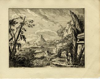 Antique Master Print-ARCADIAN-LANDSCAPE-MOUNTAINS-RUINS-TOMB-FIGURES-Schenk-1813