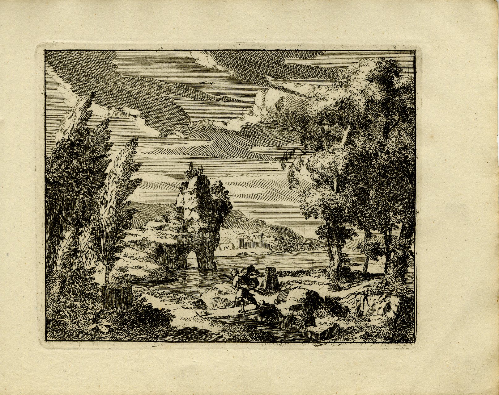 Pictura 13735 416x330 Antique Master Print-RIVER-LANDSCAPE-LONE-WALKER-BRIDGE-WINDY-SCENE-Schenk-1812