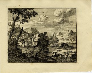 Antique Master Print-ROCKY-RIVER-LANDSCAPE-ARCADIAN-MOUNTAINS-Schenk-1810