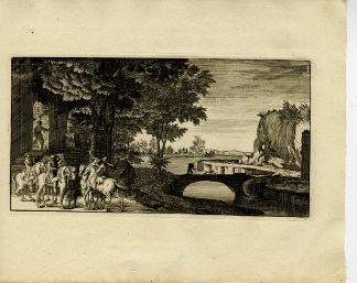 Antique Master Print-HORSEMEN-BRIDGE-RIVER-LANDSCAPE-Le Clerc-1810